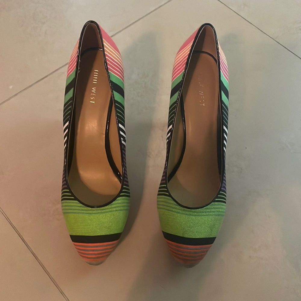 Nine West multi colored cork high heels